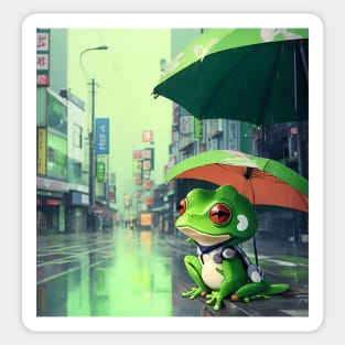 3D Art Frog in Japan street Kawaii Lofi rain Sticker